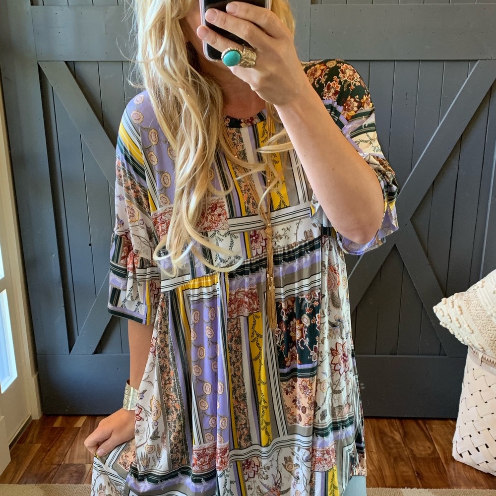New PLUS SIZE Patchwork Boho Print Tunic Dress - Picture 6 of 7